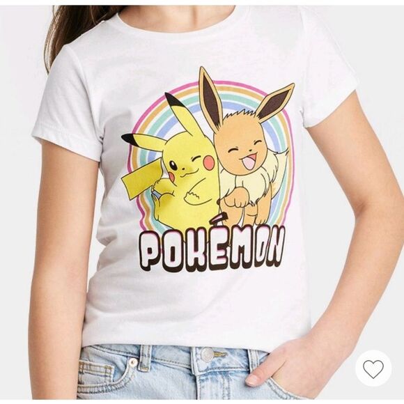 Girls Pokemon Pikachu & Eevee Rainbow T-shirt Size 7/8 Medium NEW with Tags - Picture 1 of 8